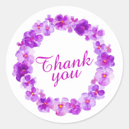 Lila blommor tackar dig för vattenfärgsetiketter runt klistermärke