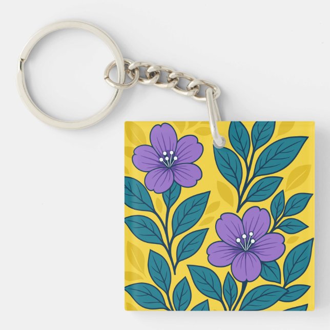 Lila blommor & turkosblad på gul bakgrund (Framsidan)