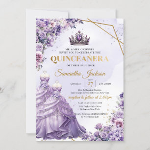 Lila blommor Twin Princess Dress Quinceañera Inbjudningar
