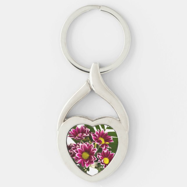 Lila blommor twisted heart silverfärgad nyckelring (Framsidan)