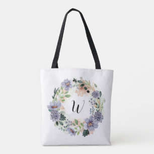 Lila blommor, utandningsmonogram Toxt Bag Tygkasse