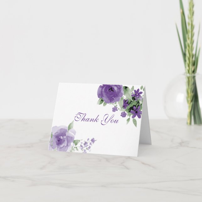 Lila Blommor Vattenfärg Tackkort (Framsida)