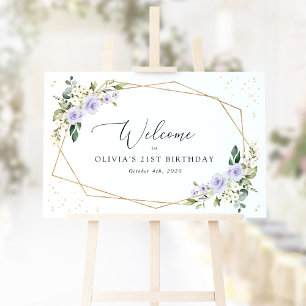 Lila blommor, White Flowers, Birthday Welcome Poster