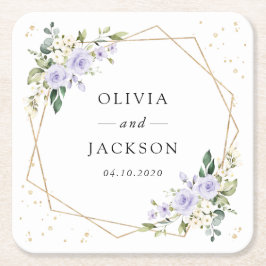 Lila blommor, White Flowers, Greenery, Bröllop Underlägg Papper Kvadrat