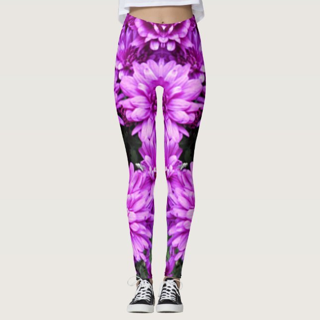 Lila blommordamasker leggings (Framsida)