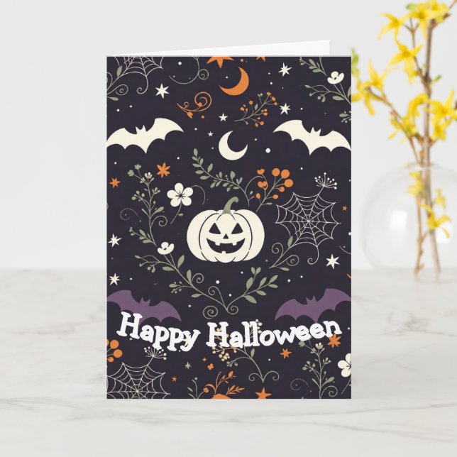 Lila blomster Halloween-pumpa Kort (Gul blomma)