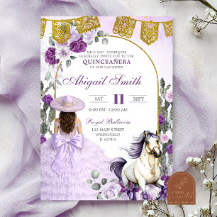 Lila blomster mexikansk charra Quinceanera Inbjudningar