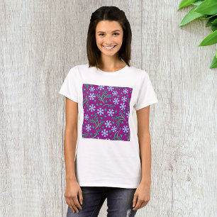 Lila blomster Mönster med blåa blommor T Shirt