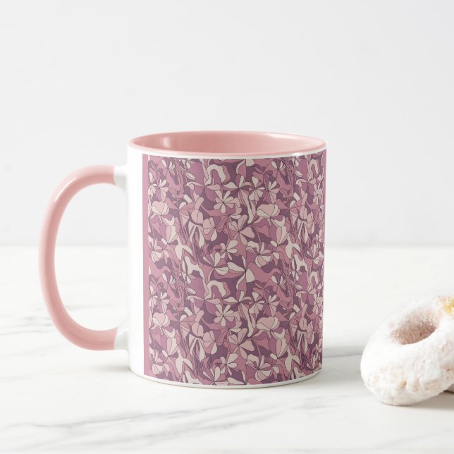Lila blomster Mönster Rosa Combo Mugg (Med munk)