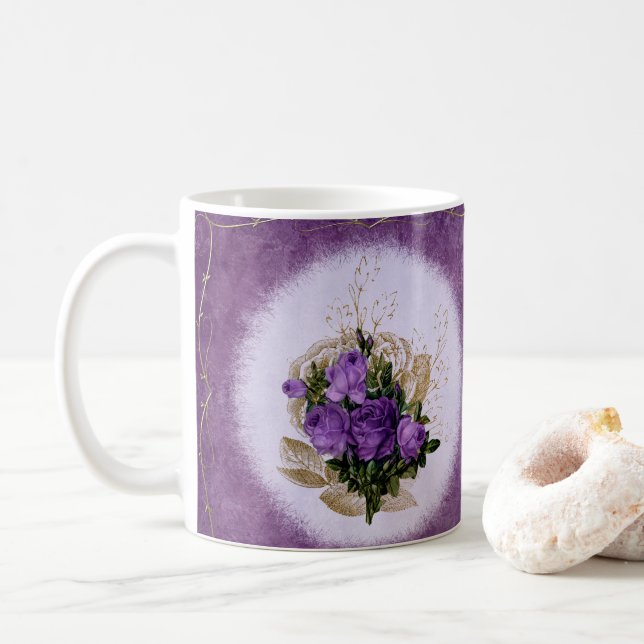 Lila blomsterdesignad klassisk mugg elegant  (Med munk)