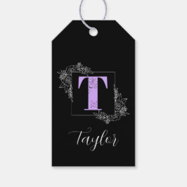 Lila blomsterfjäril anpassad monogram - Bokstav T Presentetikett