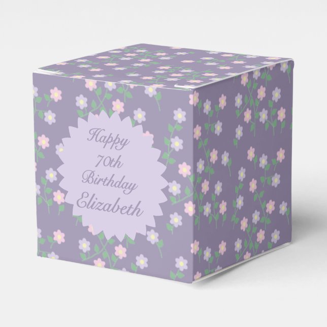 Lila blomsterfödelsedag presentaskar (Framsidan Sidan)