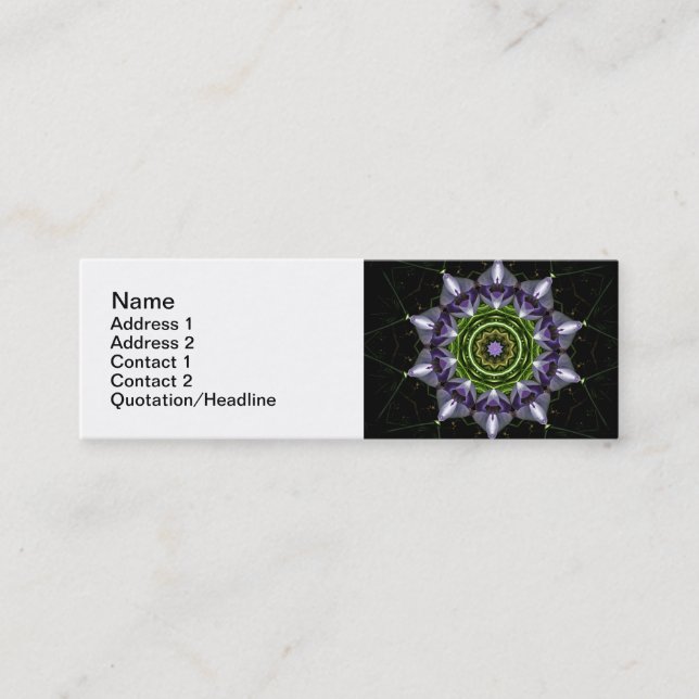 Lila blomsterformad mandala-kalejdoskopkonst mini visitkort (Framsida)