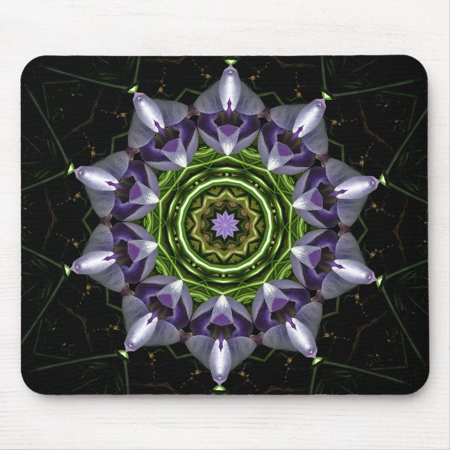 Lila blomsterformad mandala-kalejdoskopkonst musmatta (Framsidan)