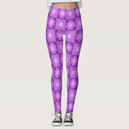 Lila blomstergeometriskt mönster leggings