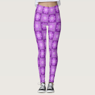 Lila blomstergeometriskt mönster leggings