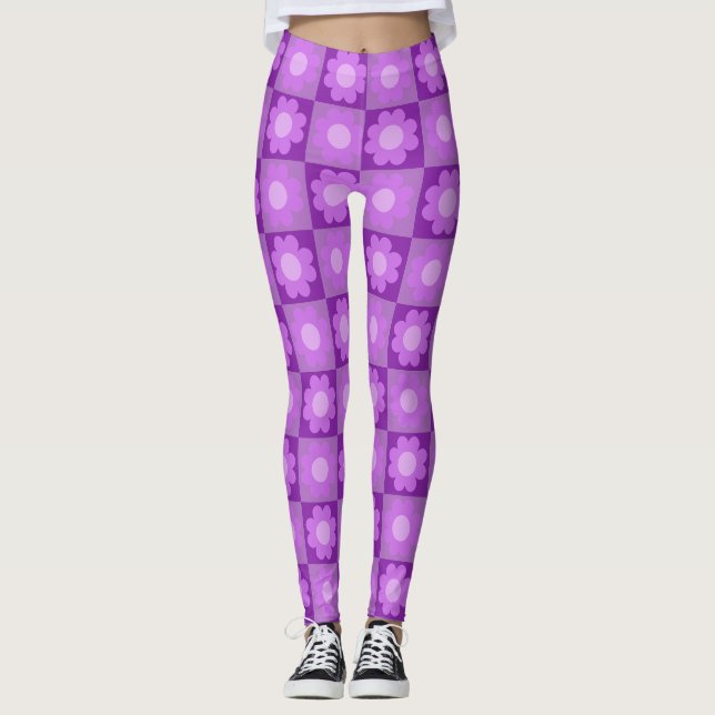 Lila blomstergeometriskt mönster leggings (Framsida)