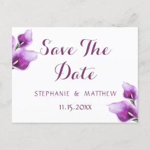 Lila blomstergom Wedding Save The Date Meddelande Vykort