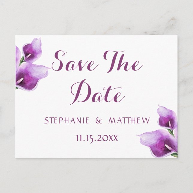 Lila blomstergom Wedding Save The Date Meddelande Vykort (Framsida)
