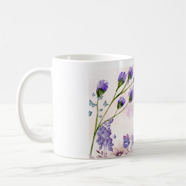 Lila blomsterkeramikk kaffemugg | Vattenfärgflöde (Vänster)