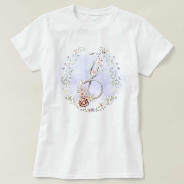 Lila blomsterkrans Stetoskop T Shirt (Design framsida)
