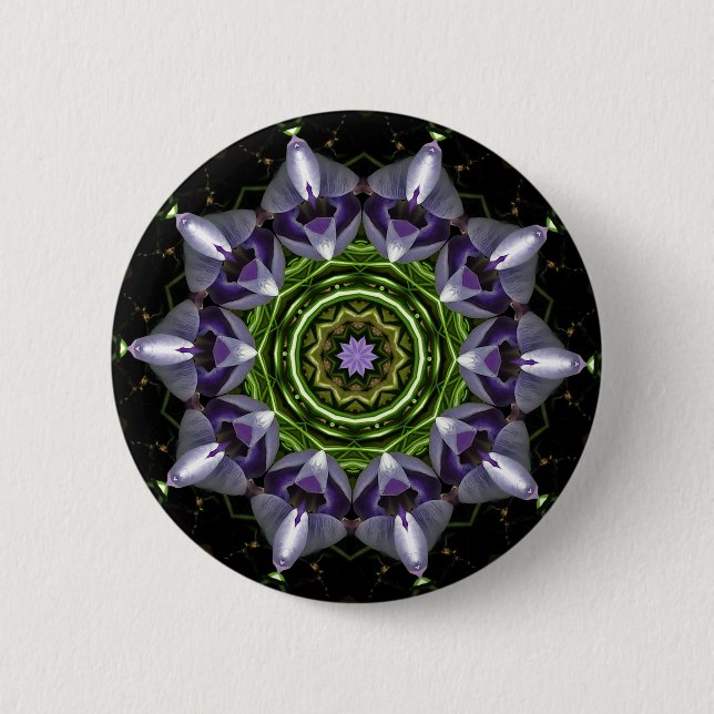 Lila blomsterrik mandala-kalejdoskopkonst knapp (Framsida)