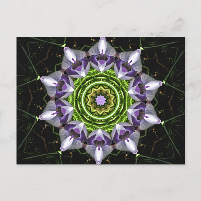 Lila blomsterrik mandala-kalejdoskopkonst vykort (Framsida)