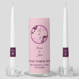 Lila blomsterring vigsel enhet ljusstake set