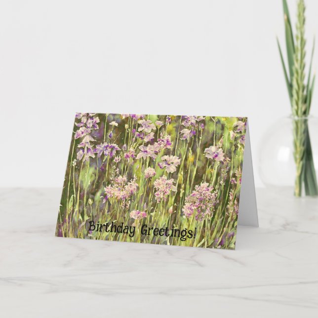 Lila Blomsterträdgård Art Birthday Card Kort (Framsida)
