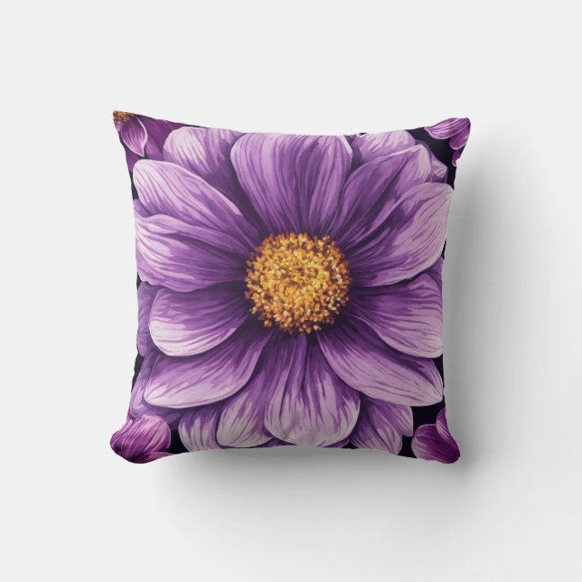 Lila Bloom Pen-Drawn Elegance Kudde (Framsida)