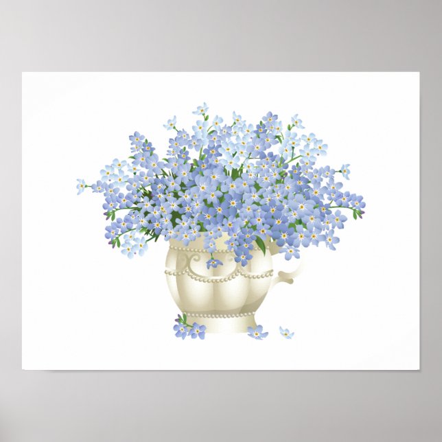 Lila Blooming Flowers i Beige Färg Vas Poster (Framsidan)