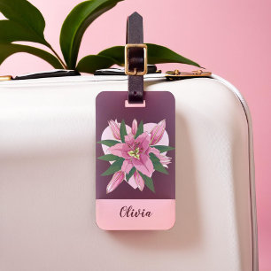 Lila Blooming Lily Sweet Heart Luggage Tagg Bagagebricka