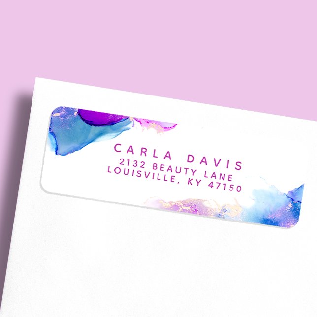 Lila Blue Alcohol Bläck Modern Returadress Etikett (Skapare uppladdad)