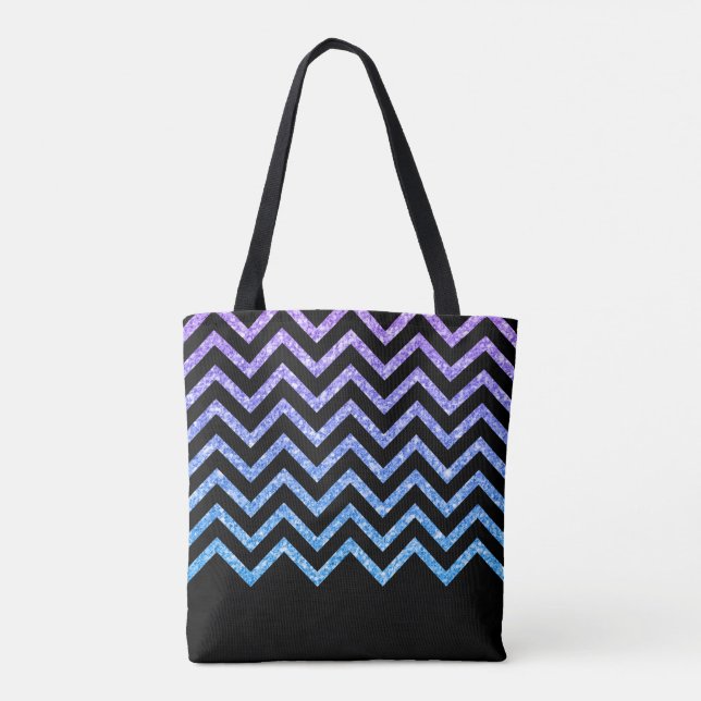 Lila Blue and Black Glitter Modern Chevron Tygkasse (Baksida)