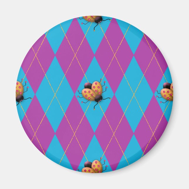 Lila & Blue Argyle Ladybug Magnet (Framsidan)
