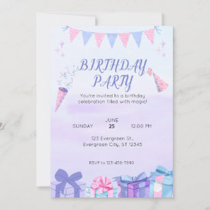 Lila Blue Birthday Bash Inbjudningar