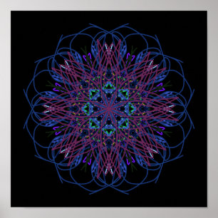 Lila Blue Black Abstrakt Art Kaleidoscope Poster