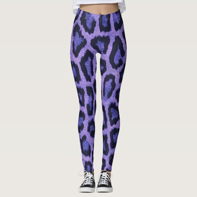 Lila Blue Black Leopard Animal Print Leggings (Framsida)