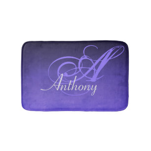 Lila Blue Black Rustic Abstrakt Namn Monogram Badrumsmatta
