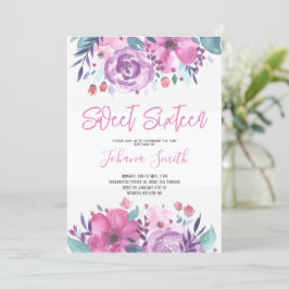 Lila Blue Blommigt 6:e födelsedagardagen inbjudan