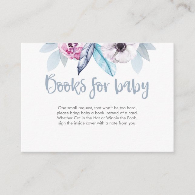 Lila Blue Blommigt Bokar för baby Baby Shower Card Tilläggskort (Framsida)