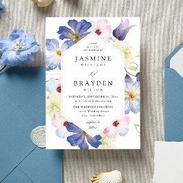 Lila Blue Blommigt Bröllop Inbjudningar