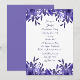 Lila Blue Blommigt Foliage Bachelorette Party Inbjudningar