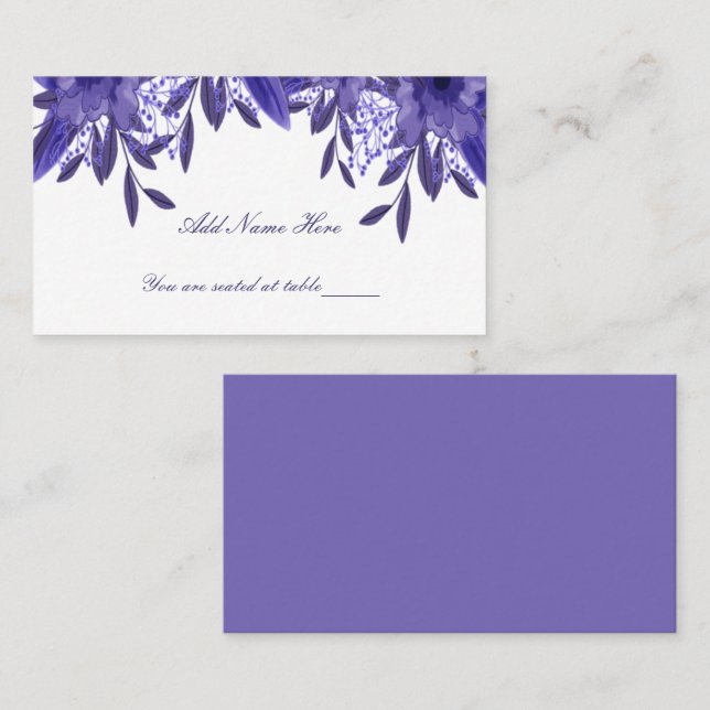 Lila Blue Blommigt Foliage Bord Place Card Placeringskort (Fram/baksida)