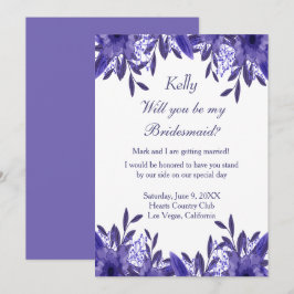 Lila Blue Blommigt Foliage Bridesmaid Card Inbjudningar