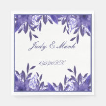 Lila Blue Blommigt Foliage Papper Napkins