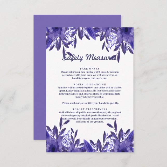 Lila Blue Blommigt Foliage Safety Measures Card Ca (Fram/baksida)