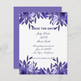 Lila Blue Blommigt Foliage Save Date Card