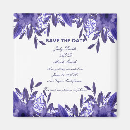 Lila Blue Blommigt Foliage Spara datum magneter