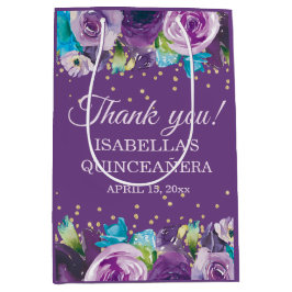 Lila Blue Blommigt Guld Quinceañera Tack Namn